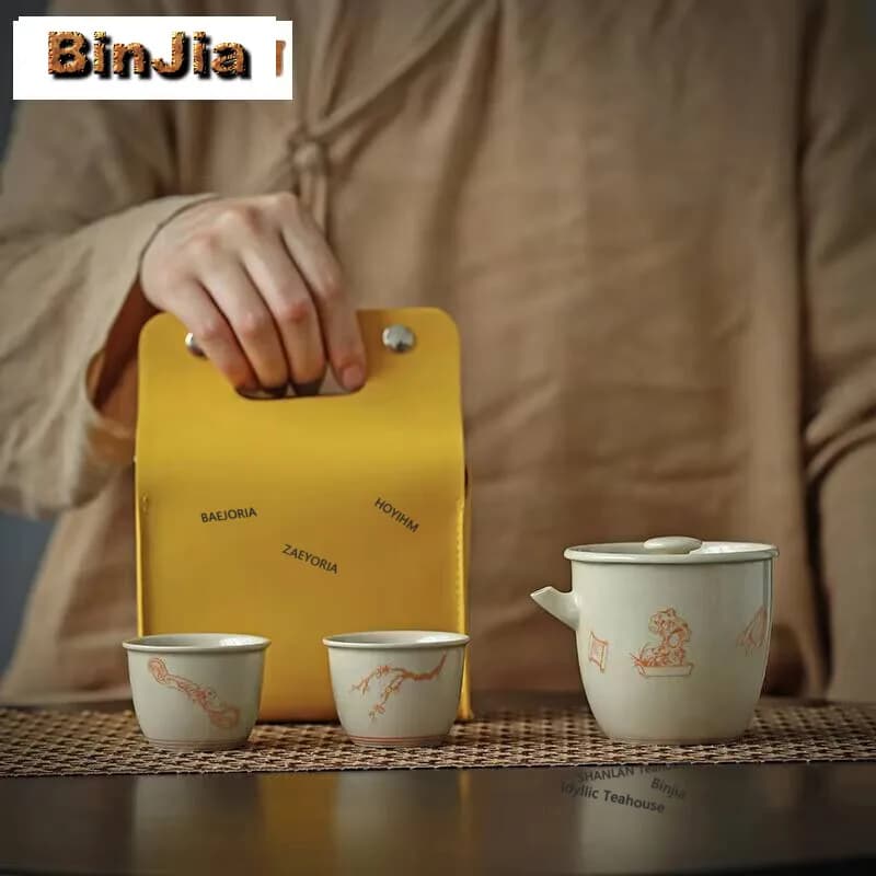 Plant Ash Handmade Springtime Travel Tea Set Household Hand Grasp Pot Tea Set Kit 1 Pot 2 Cups Tea Brewing Organizer Ornaments