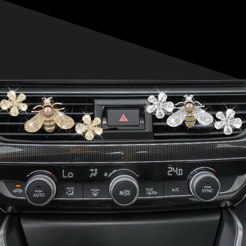 Bee Car Air Vent Clips Bling Flower Auto condizionatore d'aria deodorante clip strass Crystal Car Air Outlet Decor accessori per Auto