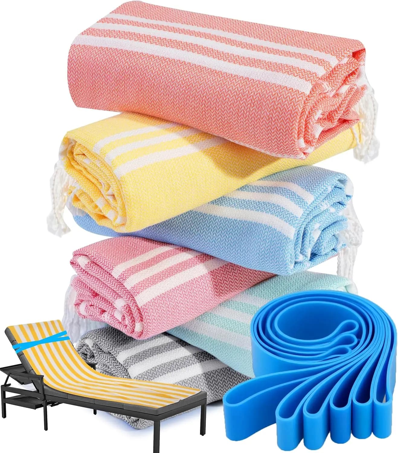 Set di 6 Asciugamani da Spiaggia in Cotone Extra Large, Asciugatura Rapida e Anti-Sabbia per Piscina, Bagno, Essenziali per Viaggi