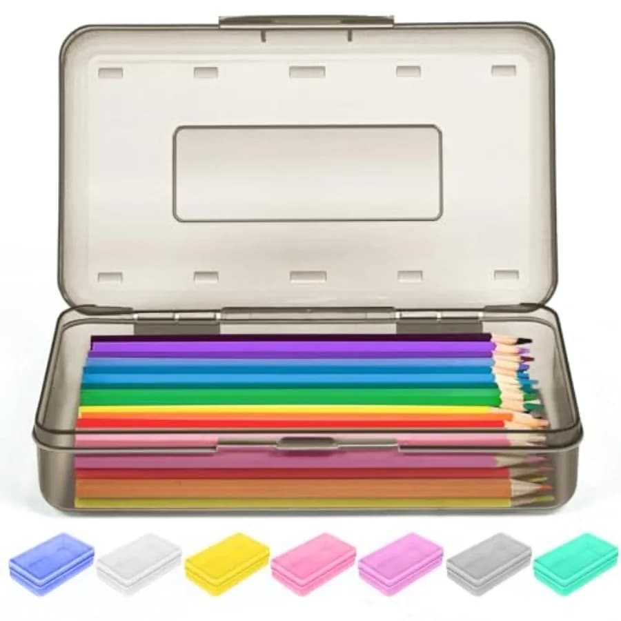1 Pack Pencil Box, Plastic Hard Pencil Case with Stickers, Large Crayon Box with Snap-tight Lid, Stackable Storage Art Craft Ma