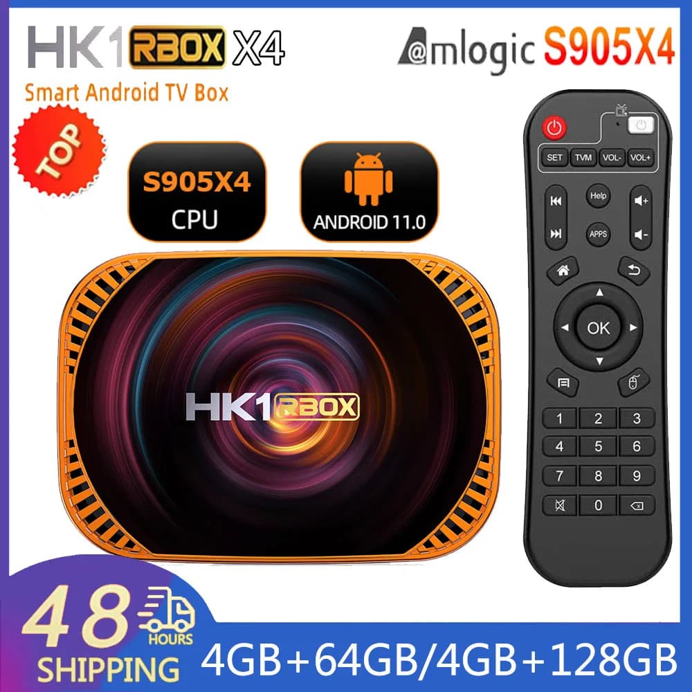 HK1 X4 RBOX Amlogic S905X4 Smart TV Box Android 11 4GB 128G 32GB 64GB Wifi BT AV1 Lettore multimediale TVBOX 4K 1000M Set top box