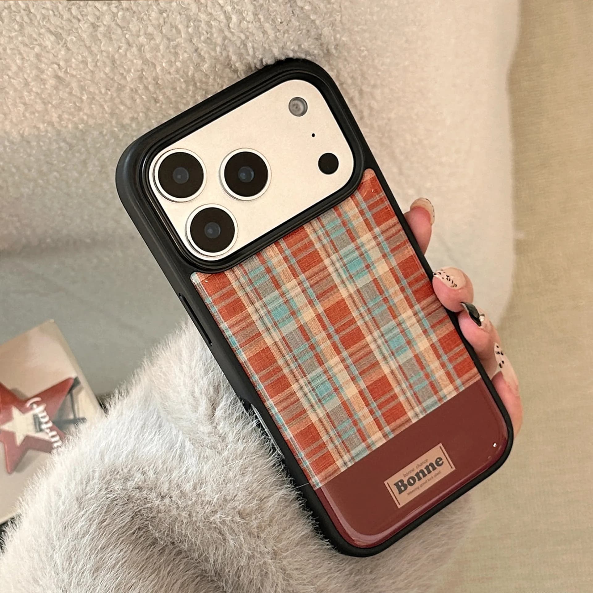 Korean Splicing Grid Pattern Drop Glue Phone Case for iPhone 17 Air 16 15 14 13 11 12 Pro Max Shockproof Protective Hard Cover