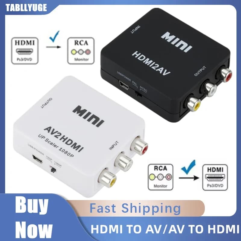 HDMI Compatible HD 1080P Converter A AV Video Converter RCA CVSB L/R Box AV2HD Composite Video Adapter Support NTSC PAL