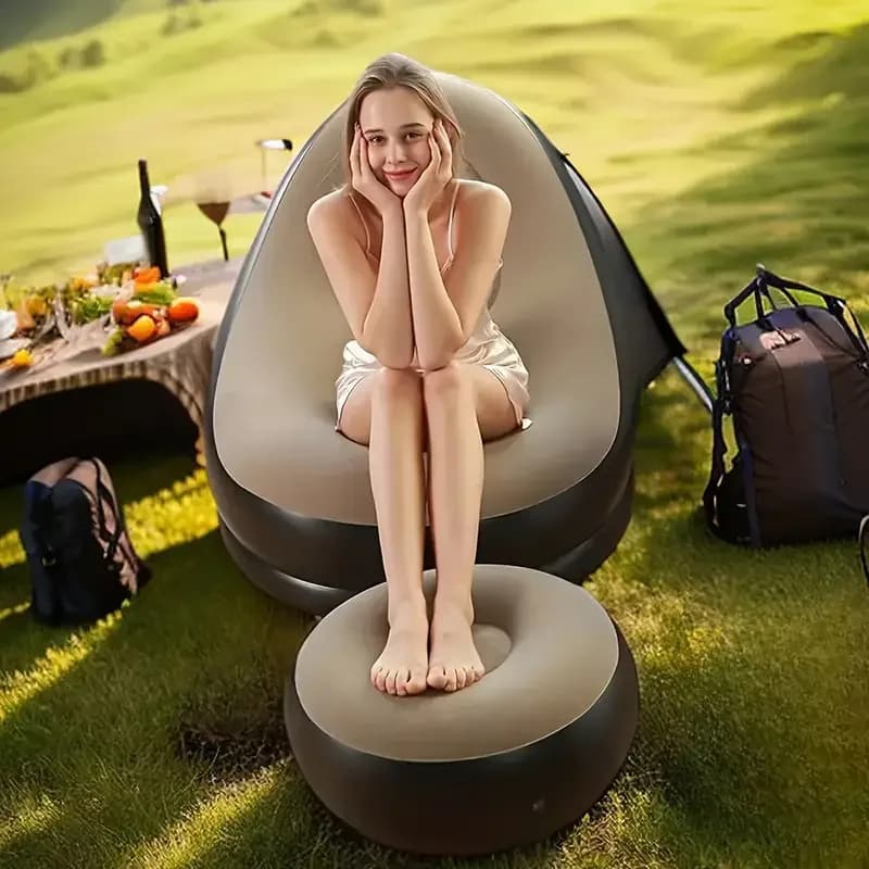 2 pezzi divano pigro sedia gonfiabile reclinabile pieghevole (divano + poggiapiedi) divano letto esterno con poggiapiedi materasso ad aria pieghevole portatile per interni ed esterni pausa pranzo set di sedie per il tempo libero
