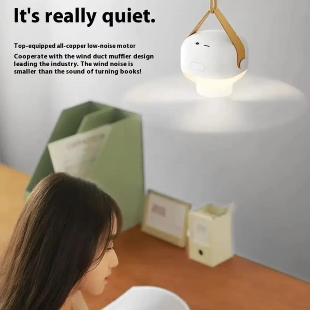 Ventilatore da Soffitto Elettrico Ricaricabile Portatile con Illuminazione LED, Luce Notturna, Telecomando, Supporto Incluso, Ventilatore a Treppiede Sospeso