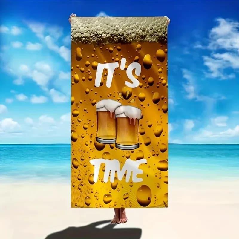 Asciugamano da spiaggia in microfibra con motivo birra, morbido sulla pelle, confortevole, assorbente, asciugatura rapida, essenziale per la spiaggia, asciugamano decorativo da viaggio