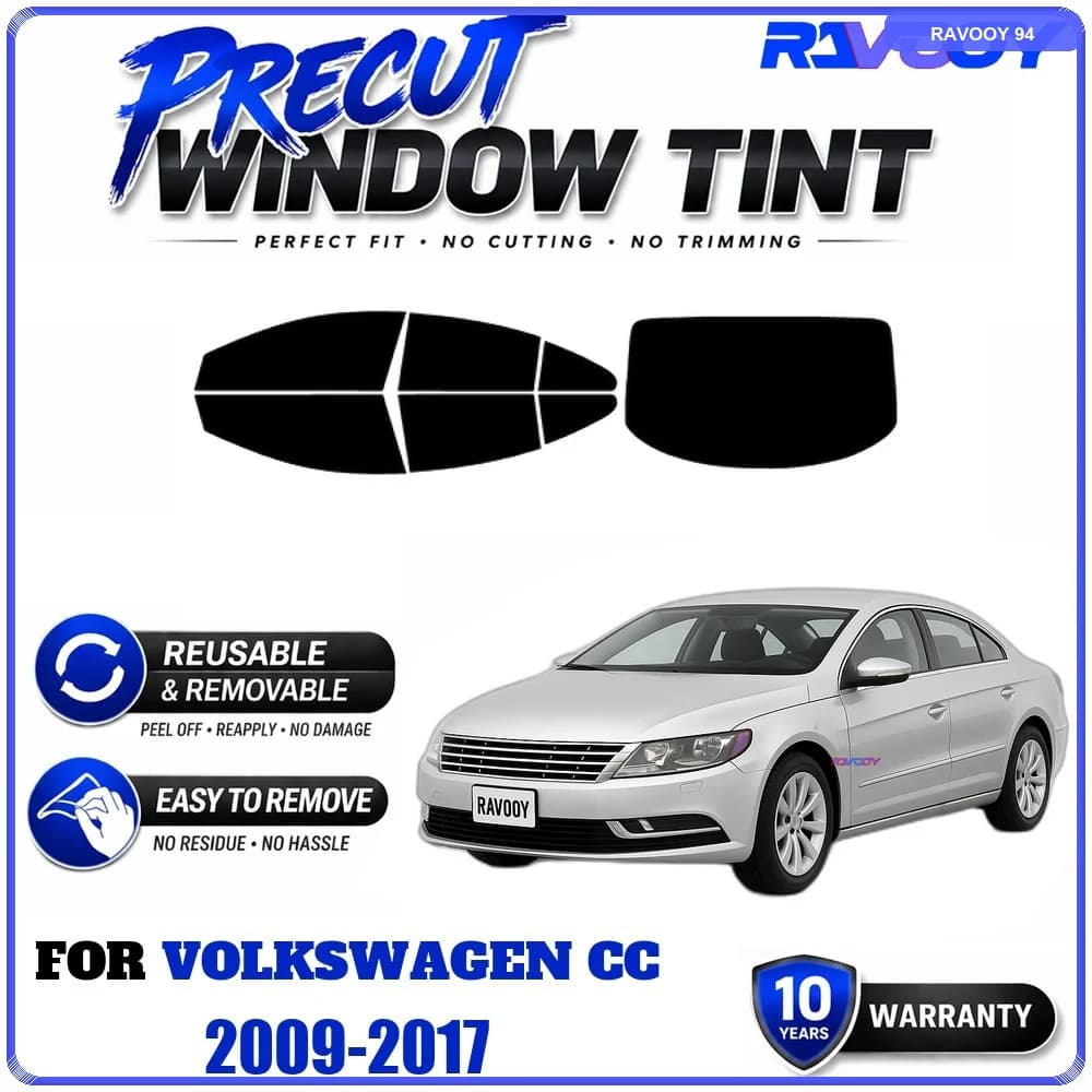 RAVOOY Precut Window Tint, Reusable Removable EPU Film, Custom Fit for Vw CC 2009-2017, UV Heat Protection
