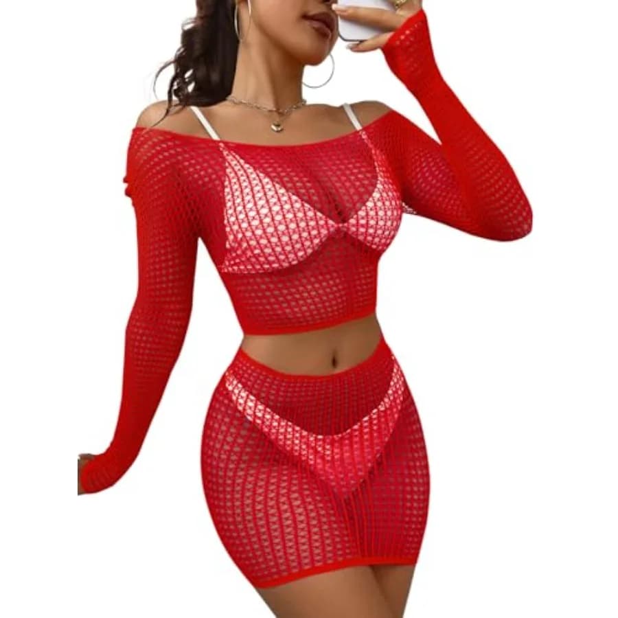 Lingerie per Donne, Babydoll a Rete, Camicia da Notte Sexy, Vestito Teddy