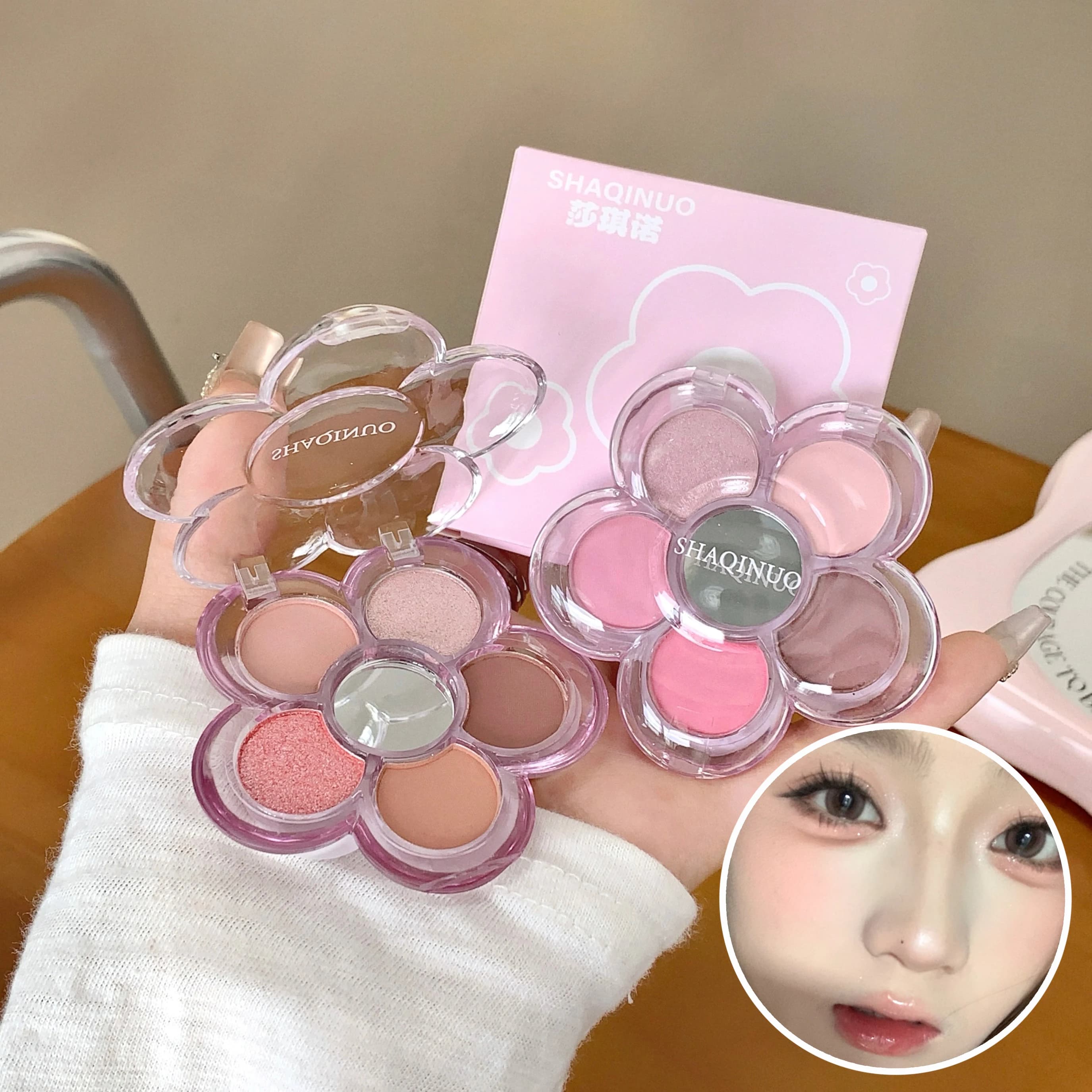 Palettes of shadows with 6-colored flowers Matte Gege Bear Palettes of shadows and long-lasting contours with perlescent earth sequins