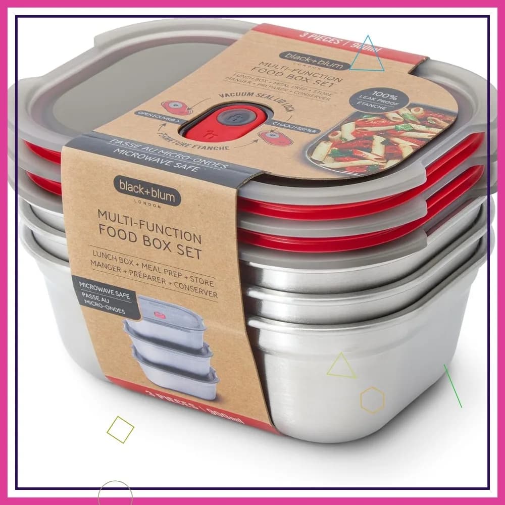 Set di Contenitori per Preparazione Pasti - Lunch Box in Acciaio Inossidabile, Ermetico, Adatto a Microonde e Lavastoviglie, 30oz Medio