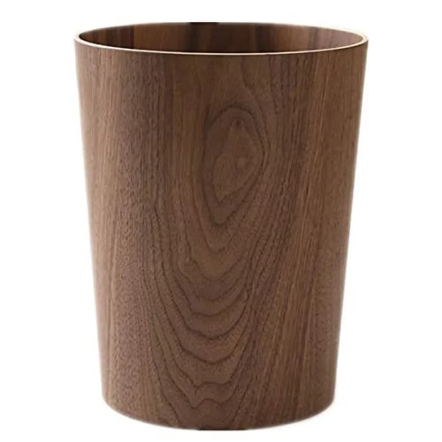Round Stackable Wastebasket, Natural Wood Garbage Recycling Bin for Bathrooms, Kitchens, Home Offices Dark Wood