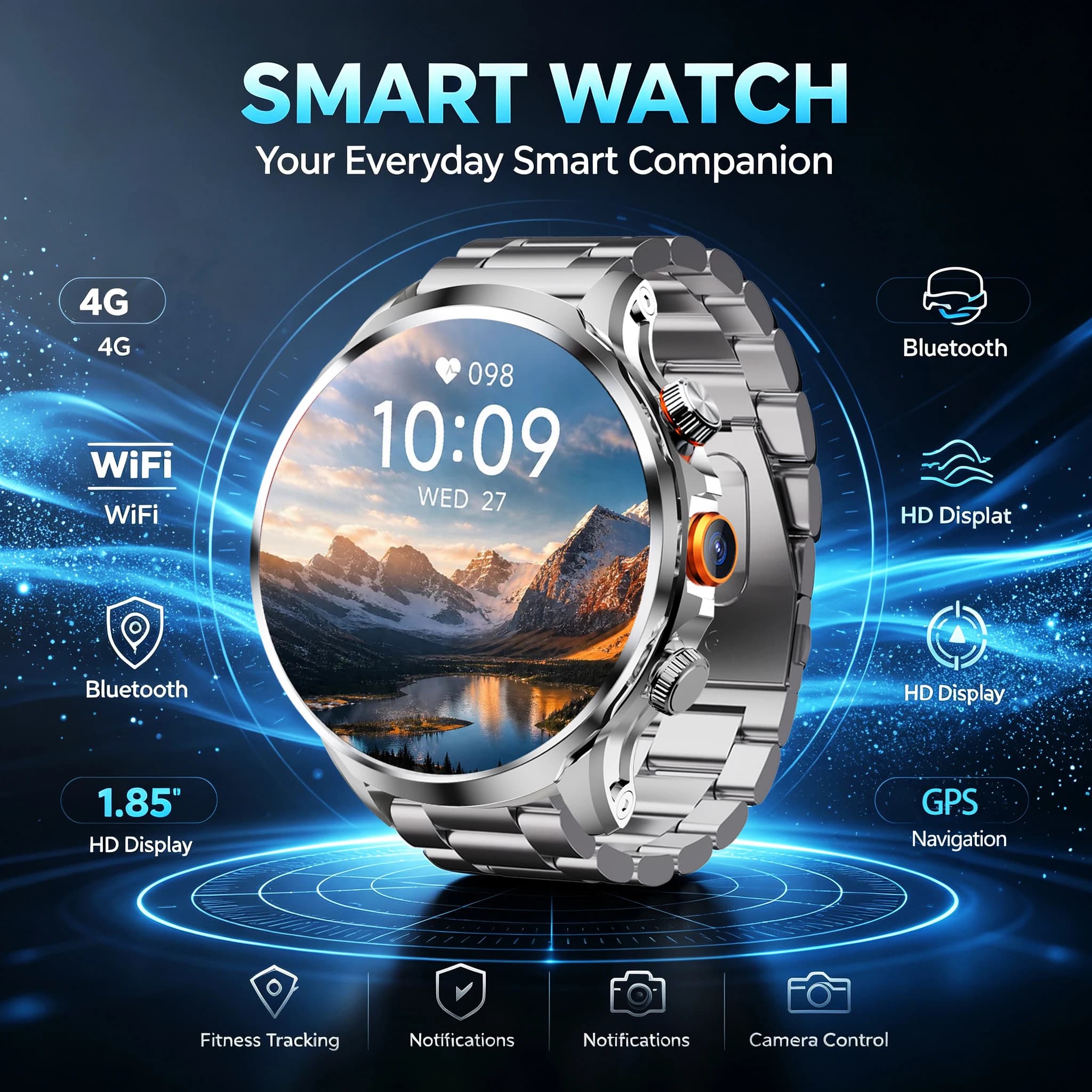 4G/3G Smart Watch 1.95 inch AMOLED 1880mah Battery 16GB+256GB RAM WIFI Google APP Download 800W Camera GPS Heart Rate Smartwatch