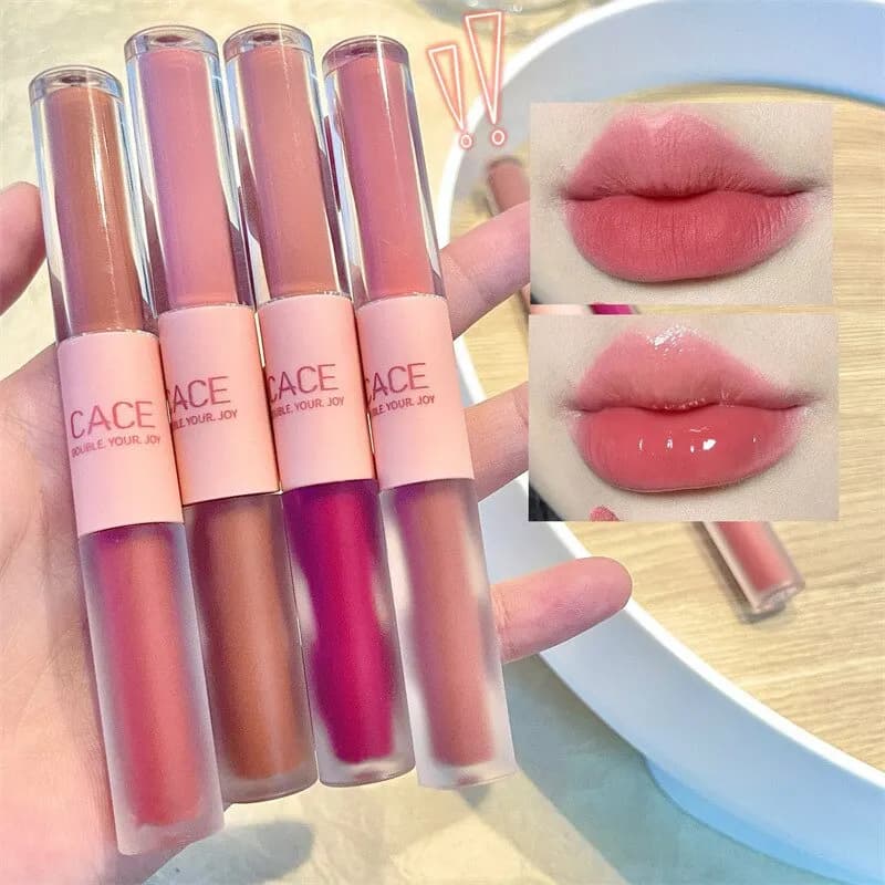 Double-end lip polish Full gloss mirror and matt velvet Long-term color and humidity Polished lip polish for cosmetic lips