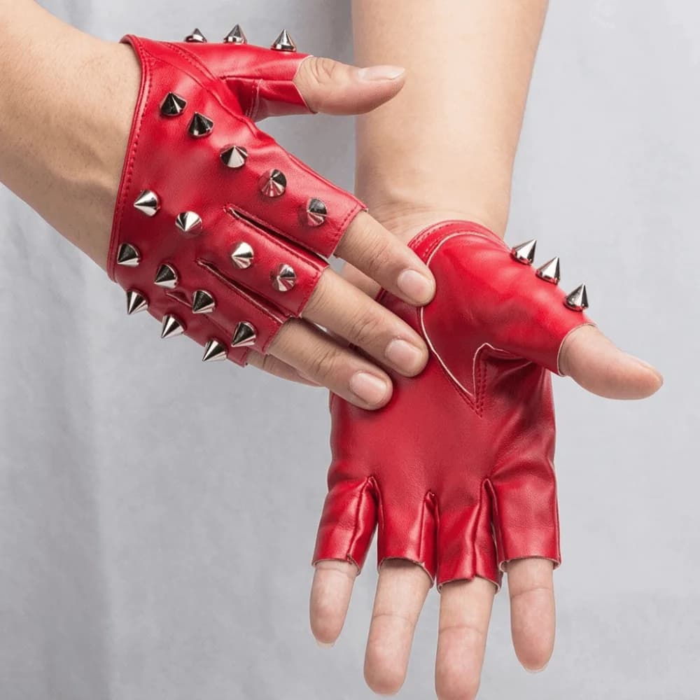 Lolita Fingerless Rivet Gloves PU Leather Solid Color Half-palm Gloves Y2K Hip Pop Patent Leather Gloves Cosplay