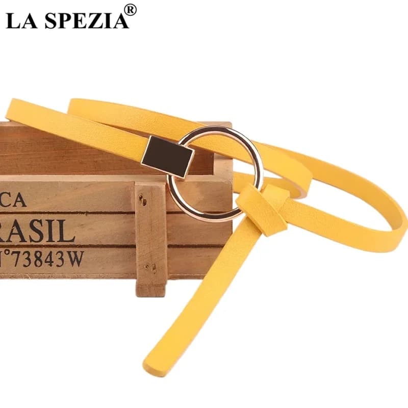 LA SPEZIA Cintura da donna gialla Cintura sottile in pelle artificiale con fibbia dorata per abito Cinture da donna alla moda rosso nero rosa