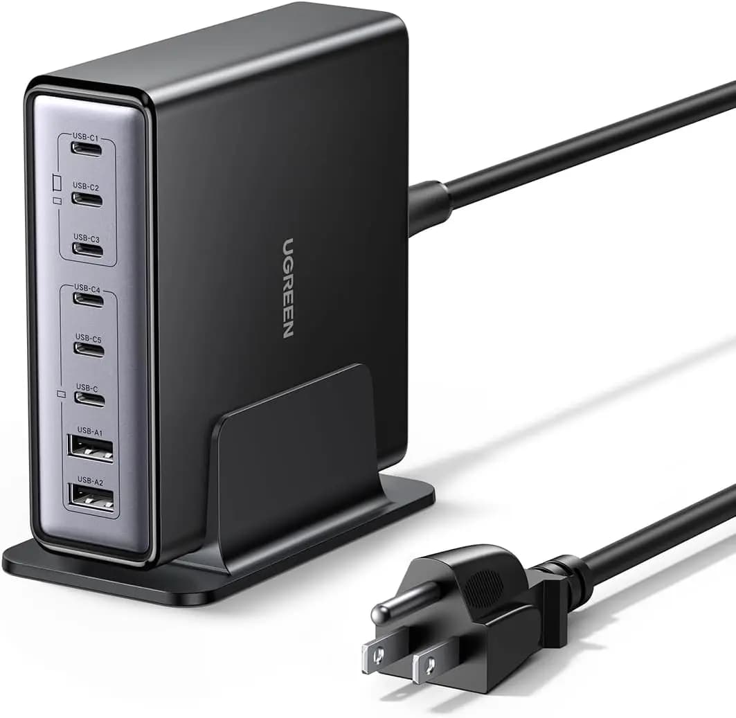 Stazione di Ricarica USB C GaN da 200W, Caricatore da Tavolo a 8 Porte con PD 100W per Laptop, Tablet, Telefoni