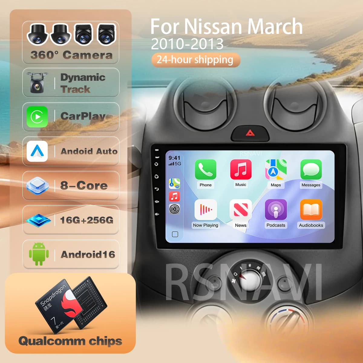 For Nissan March Micra 2010-2013 Multimedia Navigation Autoradio Stereo Car Radio bt Wireless CarPlay auto Snapdragon Android 16