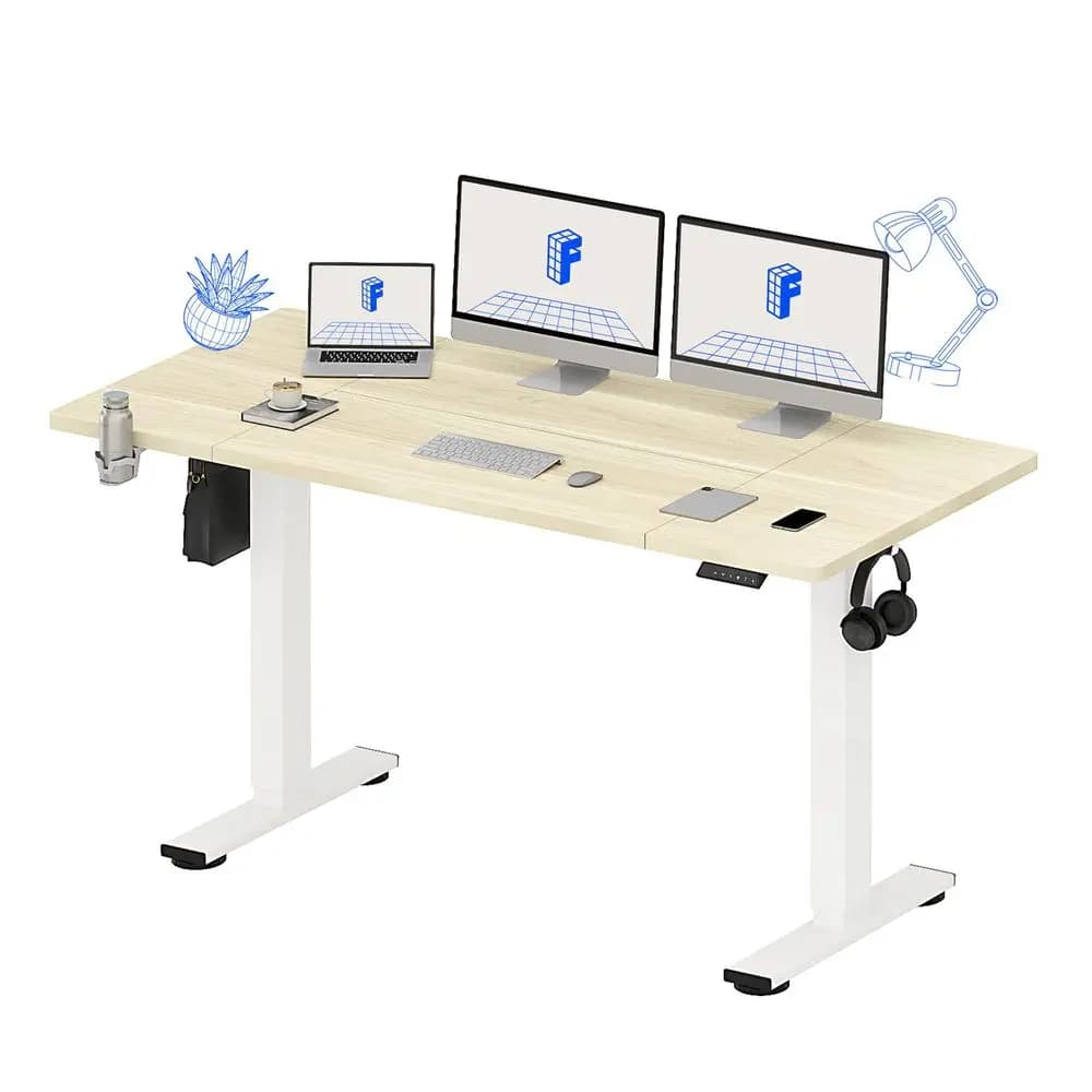 Scrivania elettrica regolabile in altezza 63x32 pollici per casa e ufficio, ampia scrivania con piano componibile, gestione cavi e organizer, Cu
