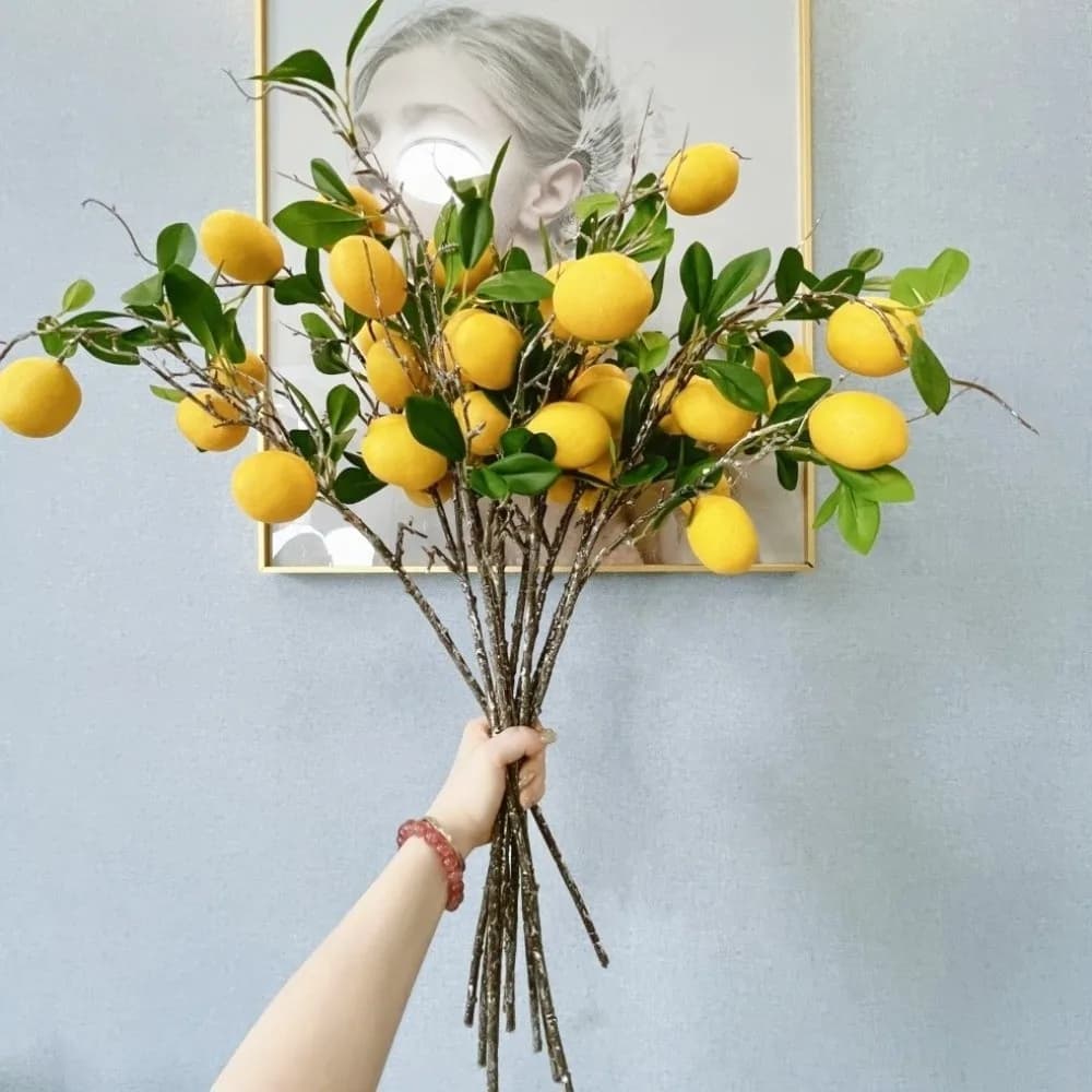 Artificial Lemon Copper with Green Leaves, Elegant Plastic Lemon Fin Plant for Interior and Exterior