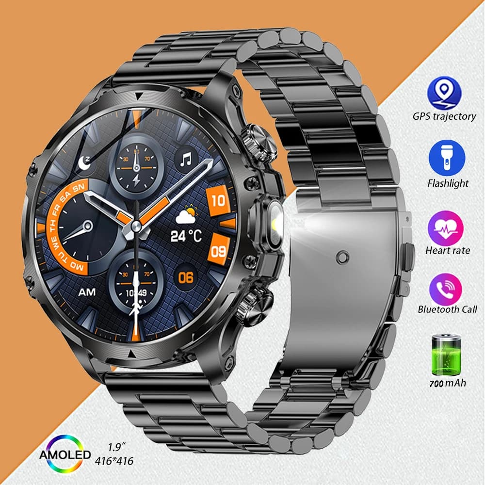 Smartwatch con Schermo HD da 1,9 Pollici per Uomo e Donna, Orologio Digitale da Polso AK75, Torcia LED, Orologio Elettronico, Braccialetto Fitness