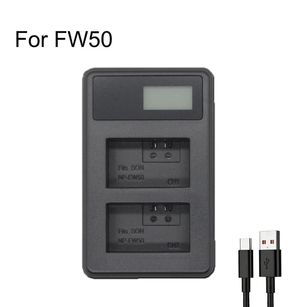 NP-FW50 Dual Channel Charger LCD Screen for Sony ZV-E10 A7 A7R A7S A6000 A6300 A6400 A6500 NEX-5 DSC-RX10 NEX-6 NEX-7 SLT-A37