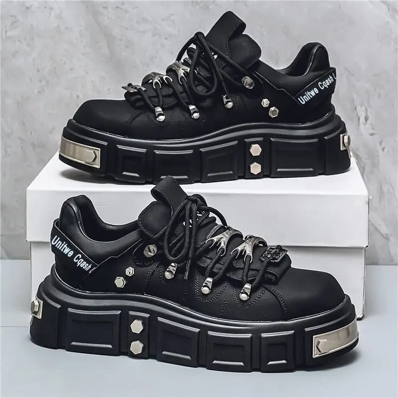Mens Big Size 47 Big Head Boots Thick Bottom Rivet Height Increase Casual Skateboarding Shoes Luxury Fall