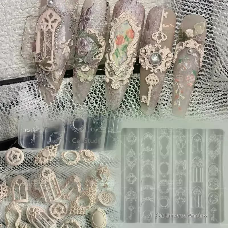 3D Silicone Nail Art Mold European Style Retro Patterns Candlestick Candle Design Decor DIY Transparent Manicure Template
