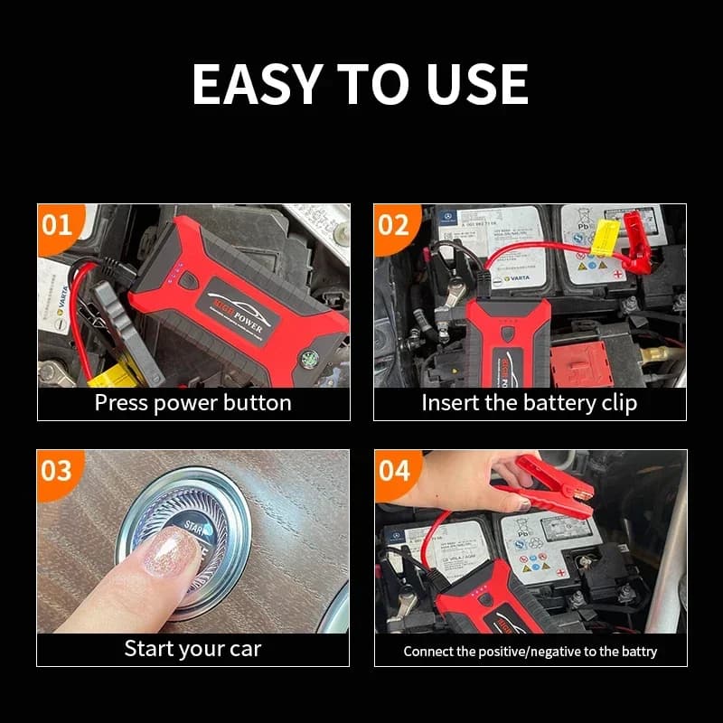 Avviatore di Emergenza Portatile 12V, Alimentatore di Emergenza per Auto a Benzina e Diesel, SUV, Camion, Furgoni