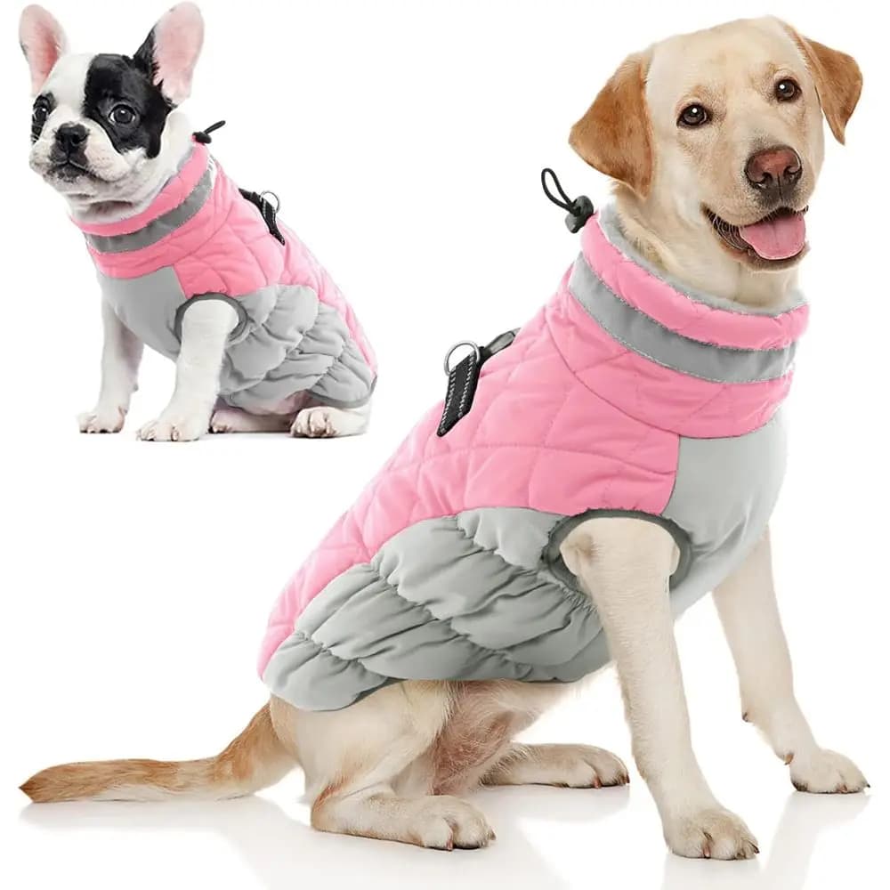 Cappotto Invernale Riflettente per Cani, Gilet Caldo per Cani di Taglia Media con Imbracatura Integrata, Abbigliamento Impermeabile per Animali, Rosa, Taglia M