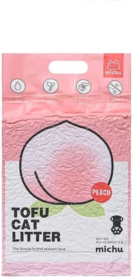 Lettiera per Gatti in Tofu Agglomerante Naturale, Facile da Pulire, 5.5lb/88oz con Profumo di Pesca, Confezione da 3