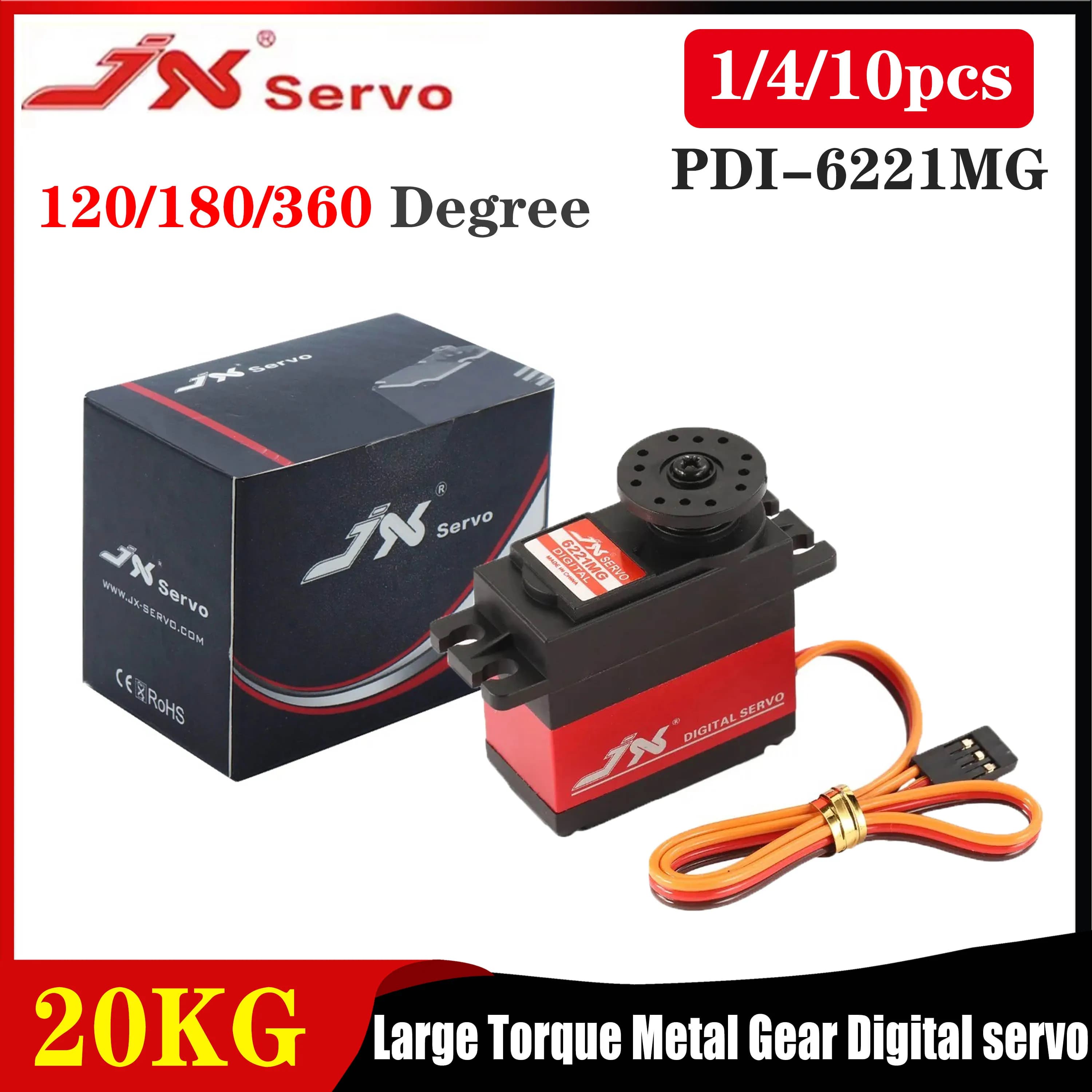 JX PDI-6221MG Motore coreless servo digitale con ingranaggio metallico a coppia elevata da 20 kg 120 ° 180 ° 360 ° per modello di elicottero per barca cingolata per auto RC