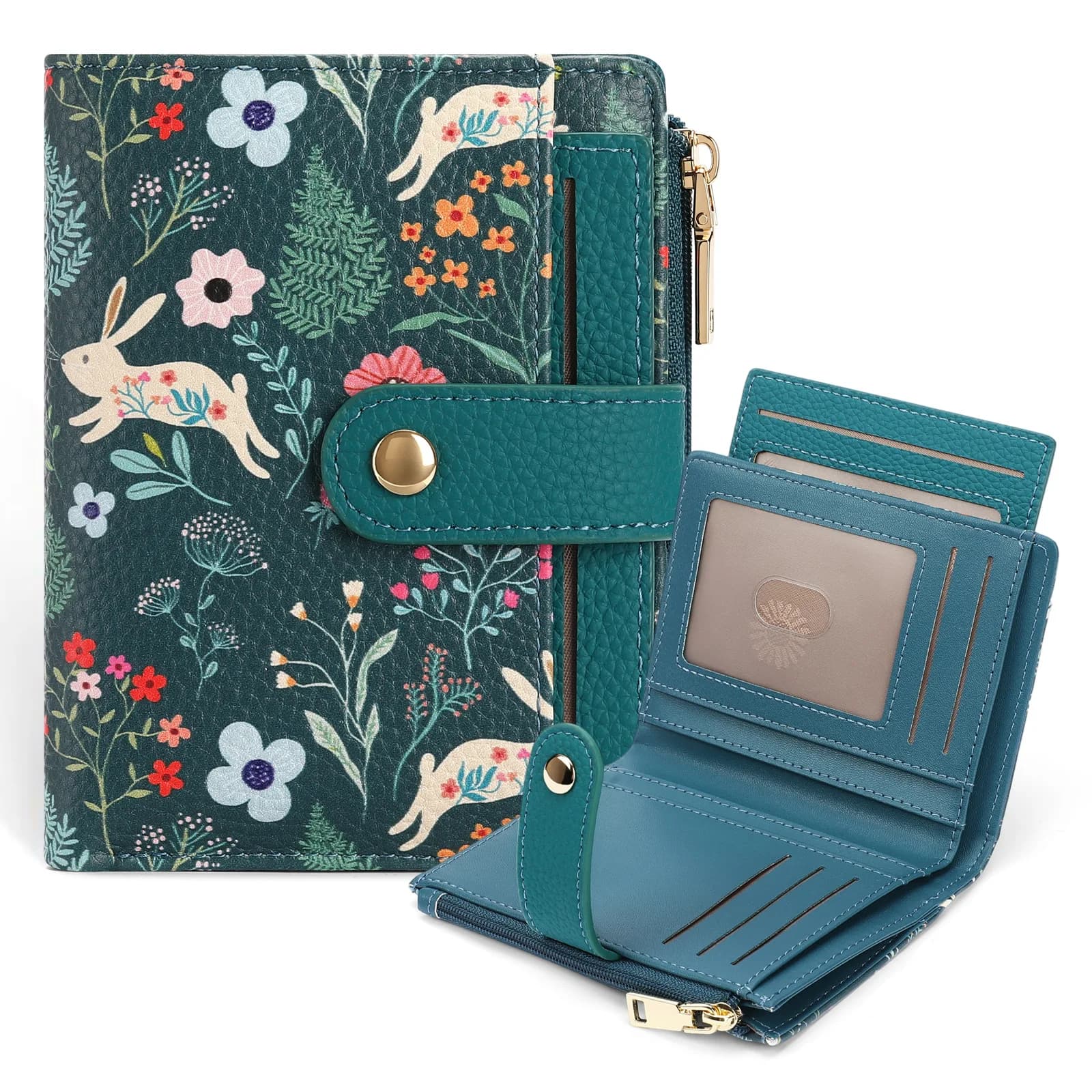 Western RFID Blocking Rabbit Cat Cartoon PU Leather Short Women Wallet Large Capacity Coin Purse for Ladies
