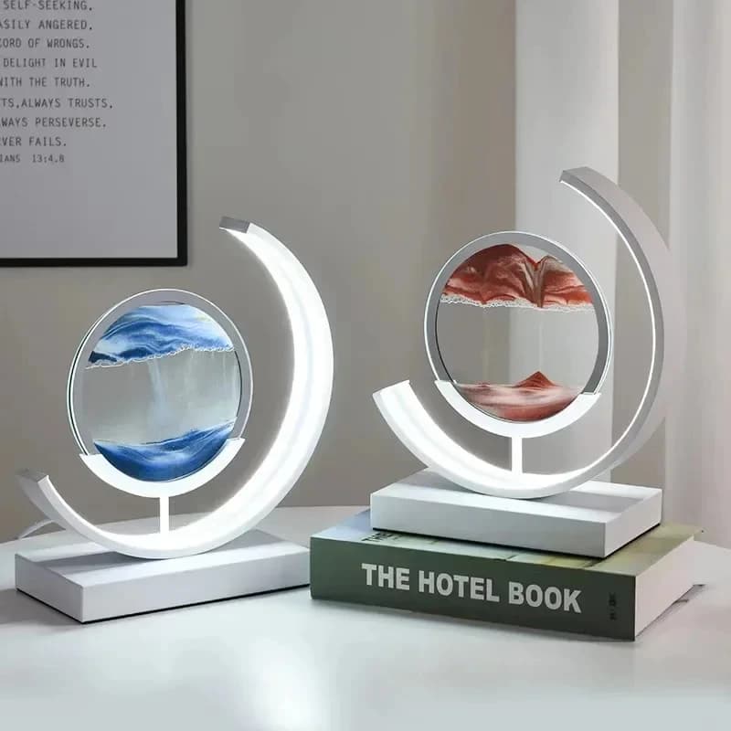 Quicksand Art LED lampada da tavolo camera da letto Moving Sand Night Light Sandscape Dynamic Glass clessidra Sand Painting Home Decor Gifts