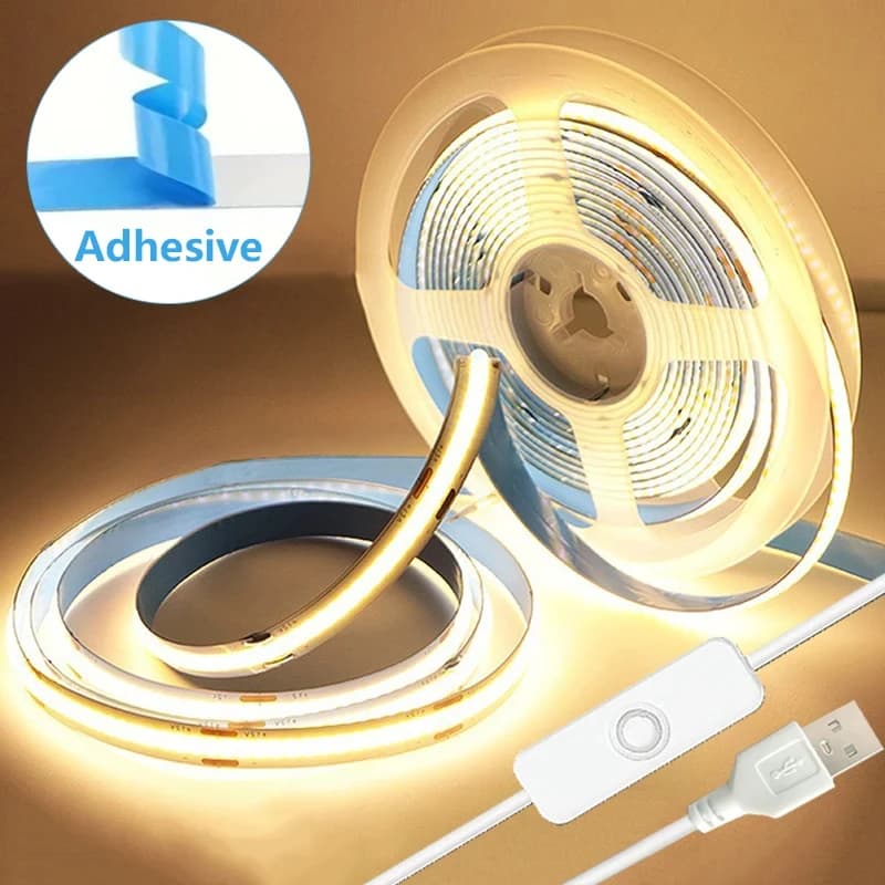 Interruttore a pulsante USB COB LED Strip Light Lampada a striscia flessibile ad alta luminosità per retroilluminazione TV Camera da letto Studio Room Decor Lighting