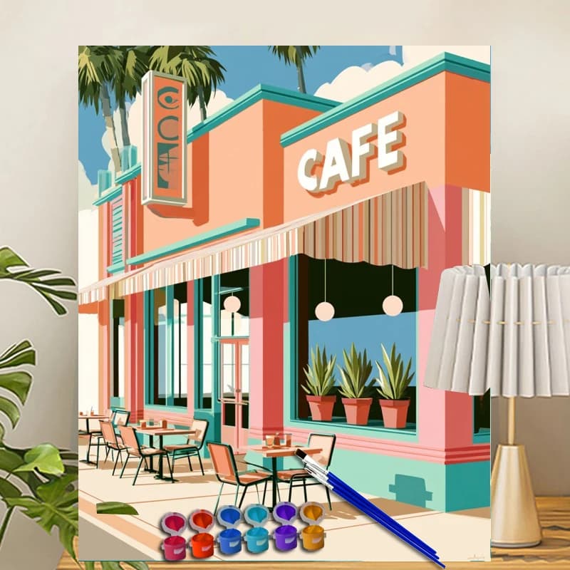 Painting By Numbers Cafe with Palms Acrylic Paint Canvas Dropshipping Portrait Family Children Photo Christmas gifts