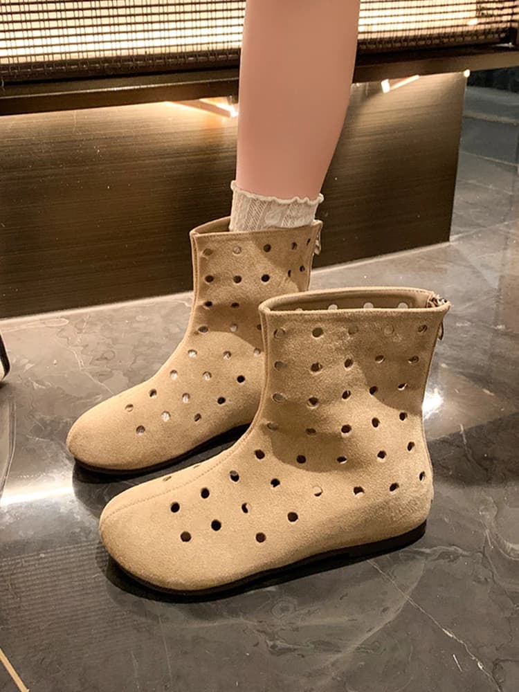 Women's Hollow out Breathable Summer Casual Comfortable round Toe Sandals Fashionable Versatile Short Western Boots