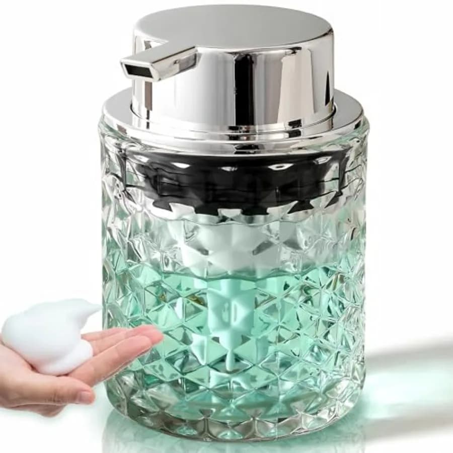Foaming Hand Soap Dispenser, Refillable Clear Glass Foam Pump Bottle for Hand Soap, Dish Soap, Body Wash, Shampoo, Facial Clean