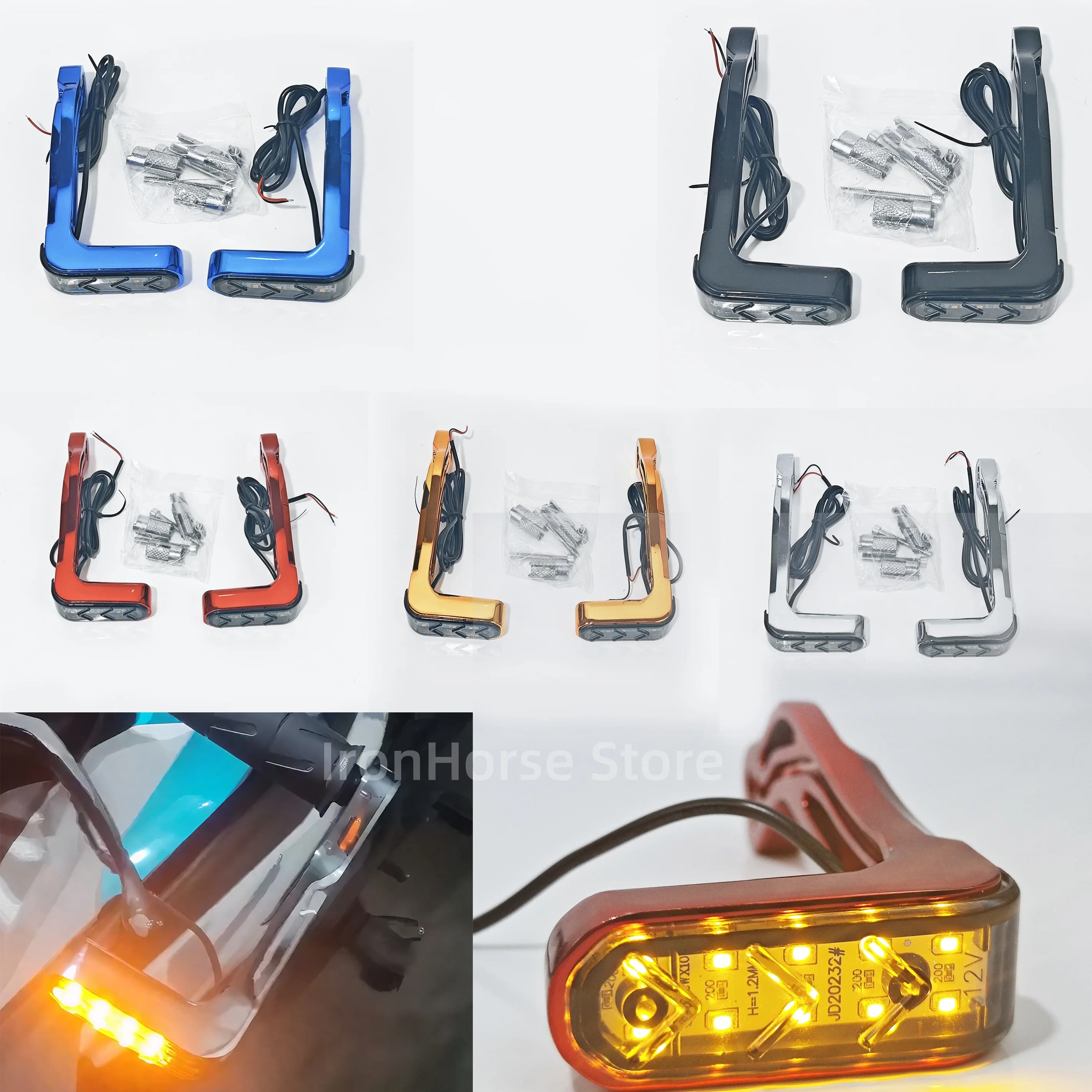 A pair of aluminum paramani, motorcycle accessories with flowing light direction indicators, universal for off-road and sports bikes