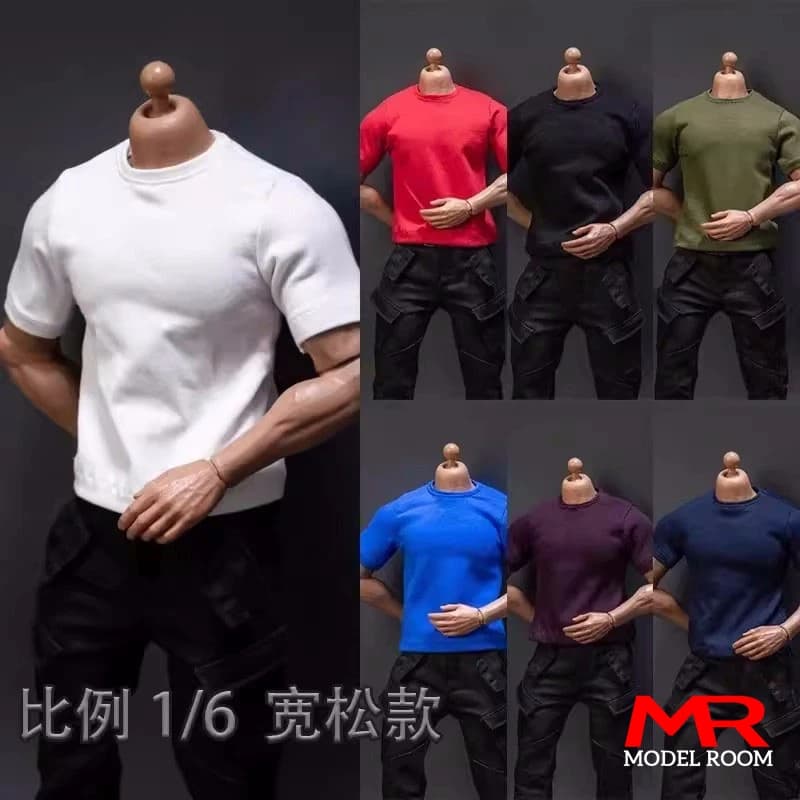 In magazzino 1/6 scala maschio tinta unita t-shirt allentata vestiti modello Fit 12 ''AT027 soldato forte Action Figure bambole del corpo