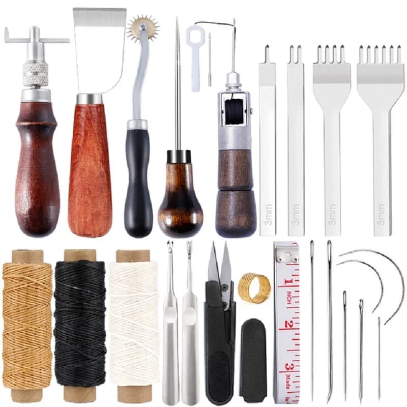 KRABALL Kit di attrezzi artigianali in pelle Kit di riparazione per cucito a mano in pelle Cucitura Punch Intaglio Set di scanalature da lavoro Set di strumenti fai da te Professionale