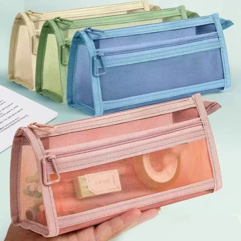 Astuccio per matite in rete trasparente a doppio strato Astuccio per cancelleria specifico per esami di grande capacità Astuccio per matite specifico per studenti