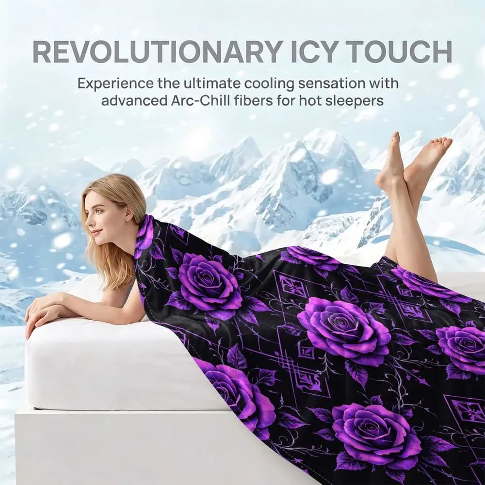 Gothic Purple Rose Geometric Print Cooling Blanket Q MAX 0.3 High Cool Throw For Aesthetic Room Camping Summer