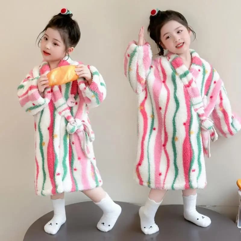 Autumn Winter Girls Coral Pile Bathrobe Comfortable Homewear A Rows New Modo Bathrobe Clothing Children Pj Set