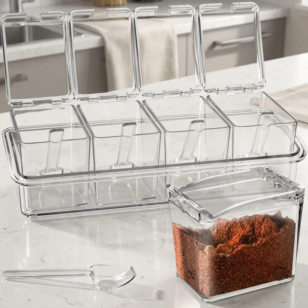 Transparent Spice Container Set With Lid Sealed Kitchen Salt Sugar Seasoning Storage Bottles