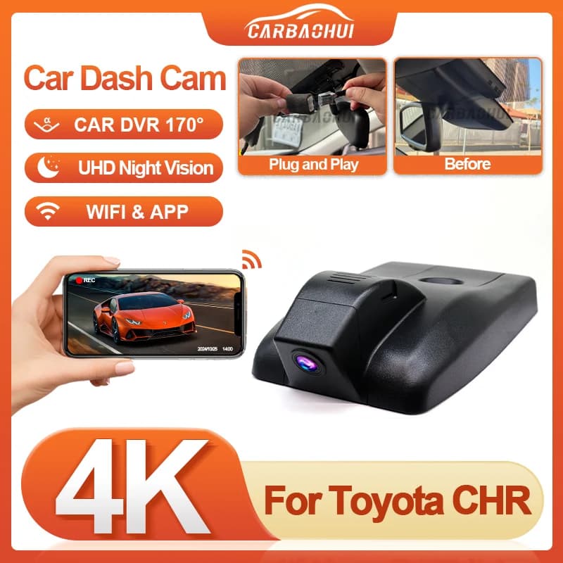 UHD 4K 2160P DVR Dash Cam Wireless Wifi Front Dash Cam Camera for Toyota C-HR CHR AX10 AX50 2018-2023 Plug and Play DashCam