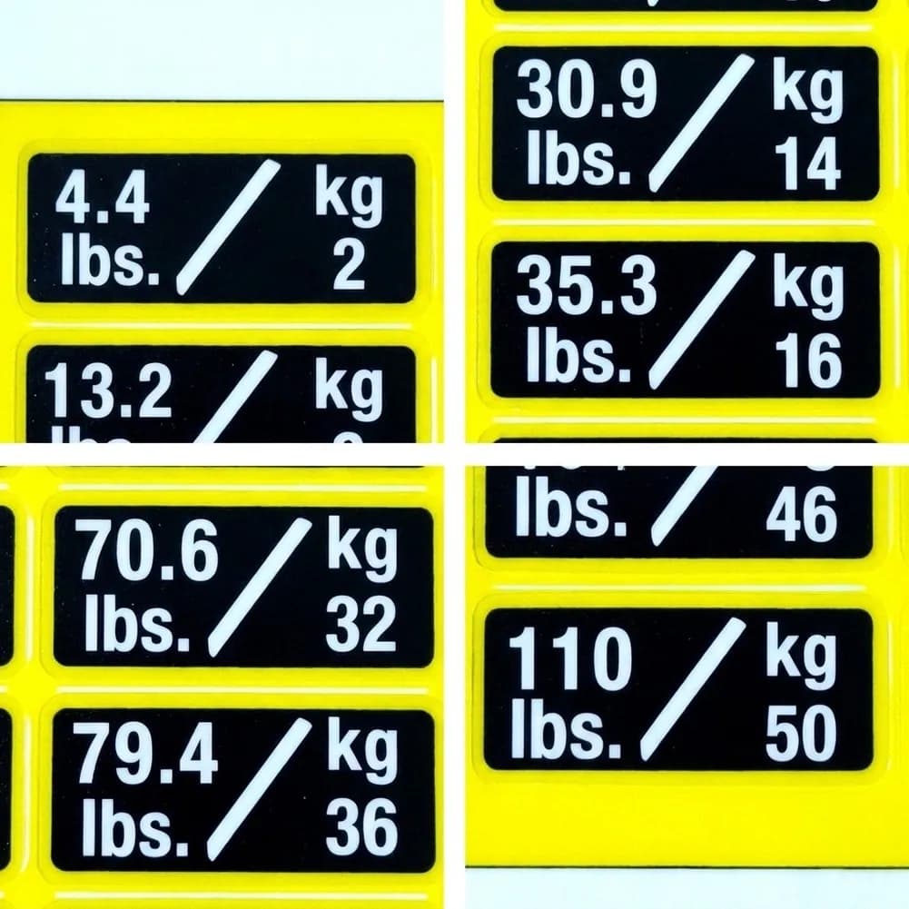 3pcs Weight Plate Number Stickers for Gym Equipment Plastic Yellow Labels 2kg to 65kg Waterproof Tear Resistant