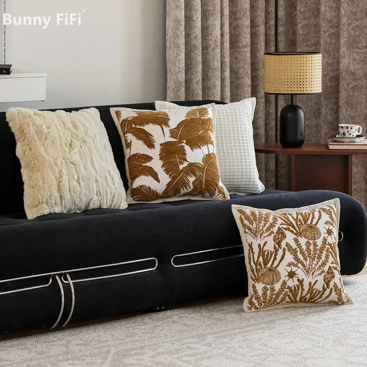 Floral Plants Nature Luxury Cushion Covers Chenille Jacquard Decorative Throw Pillow Cases For Sofa Bed Living Room Home Decor