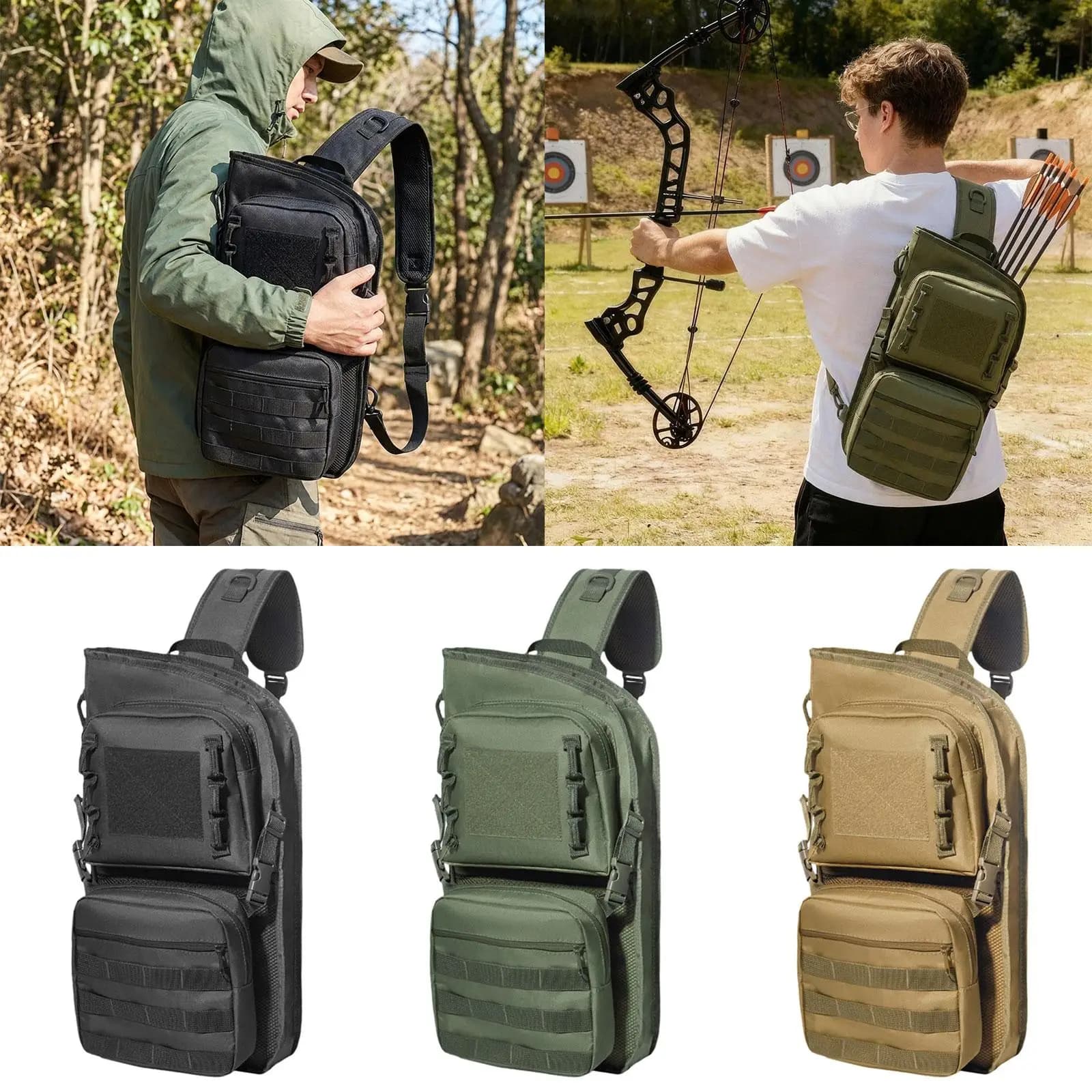 Borsa Porta Frecce Posteriore in Tessuto Oxford Resistente, Borsa a Tracolla Estensibile per Frecce, Borsa da Esterno per Pratica di Tiro con l'Arco