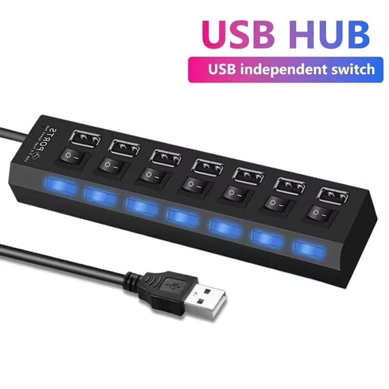 Hub USB 2.0 Hub USB 2.0 Hub Multi USB Splitter Use Power Adapter 7-Port USB 2.0 Hub with Computer Switch
