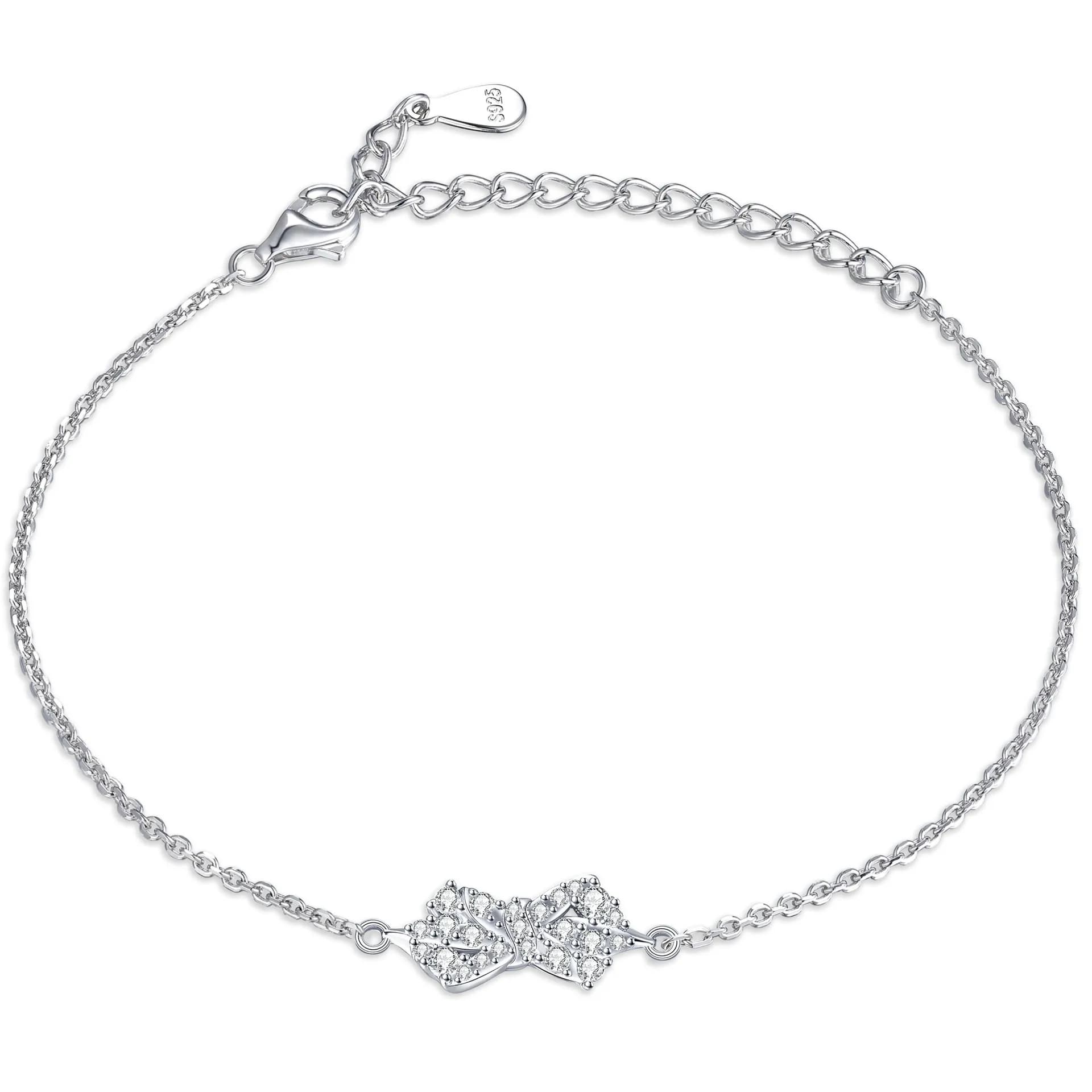 Bracciale minimalista in moissanite con fiocco in platino placcato in argento sterling S925 in oro 18 carati PT950, braccialetto in argento alla moda di nicchia